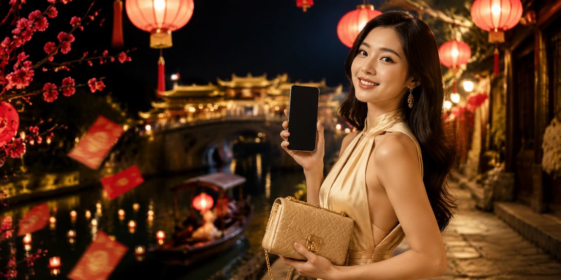 Phong bì đỏ và đèn lồng trang trí mang không khí lễ hội gắn với các đợt khuyến mãi đặc biệt tại Huế