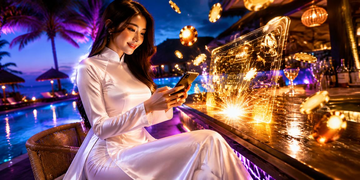 Người chơi esports mặc áo dài đặt cược tại Mũi Né qua điện thoại di động